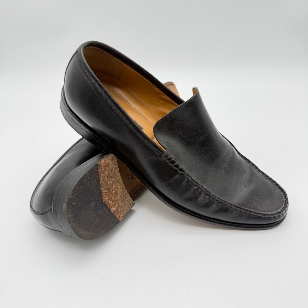 Johnston & Murphy Mens Black Leather Loafers Handcrafted in Italy Size 11.5